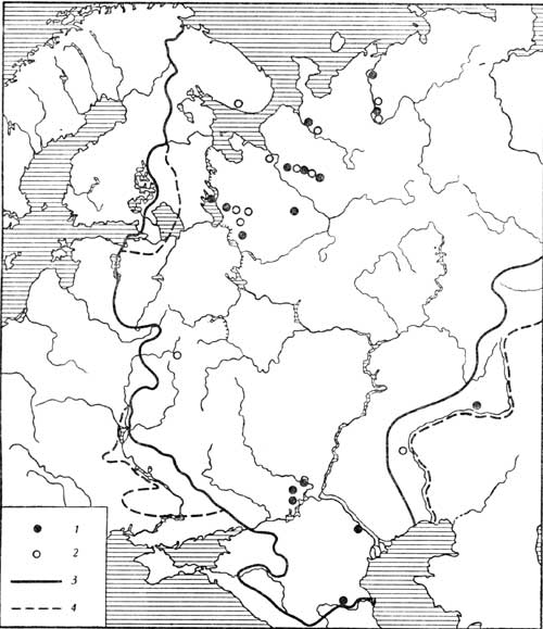 Карта 1. Распространение былины „Алеша Попович и Тугарин“ в европейской части страны