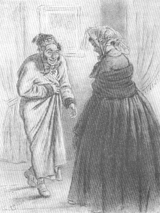 «Губернские очерки». Змеищев и Марья Гавриловна. Рисунок М. С. Башилова. 1869.
