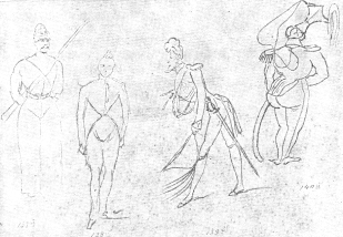 Зарисовки военных (шаржи). Карандаш. 1832—34.