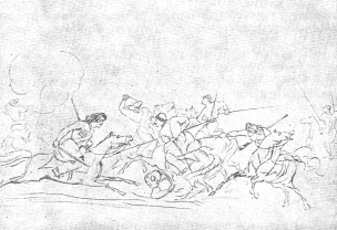 Схватка горцев с казаками. Карандаш. 1832—34.