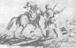 Черкес с лошадью. Итальянский карандаш. 1837 (?).